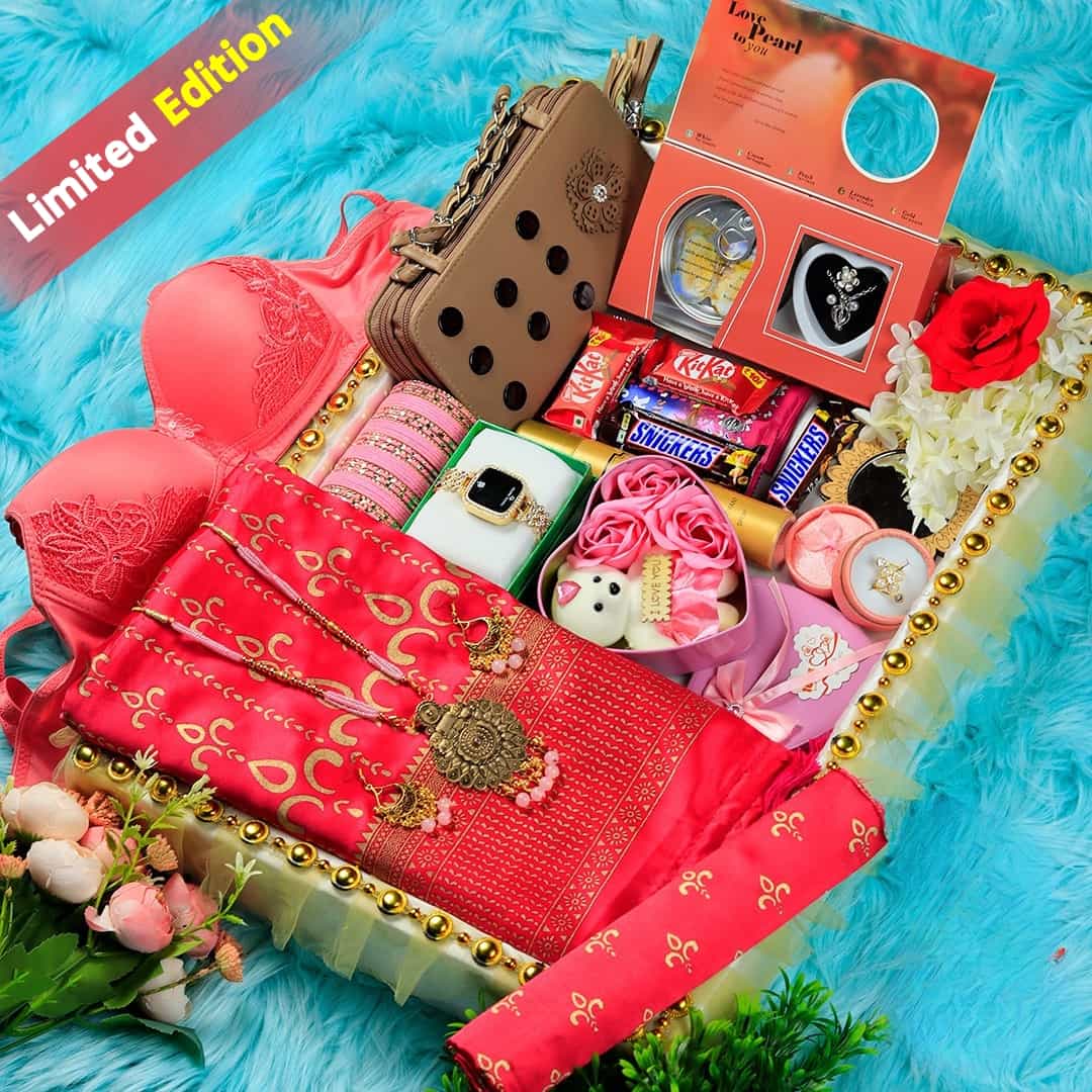 জাপানী সিল্ক পিঙ্ক শাড়ি কম্বো